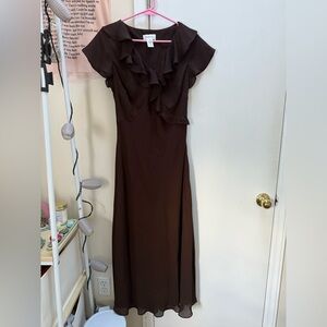 Elegant Brown Ruffle Dress